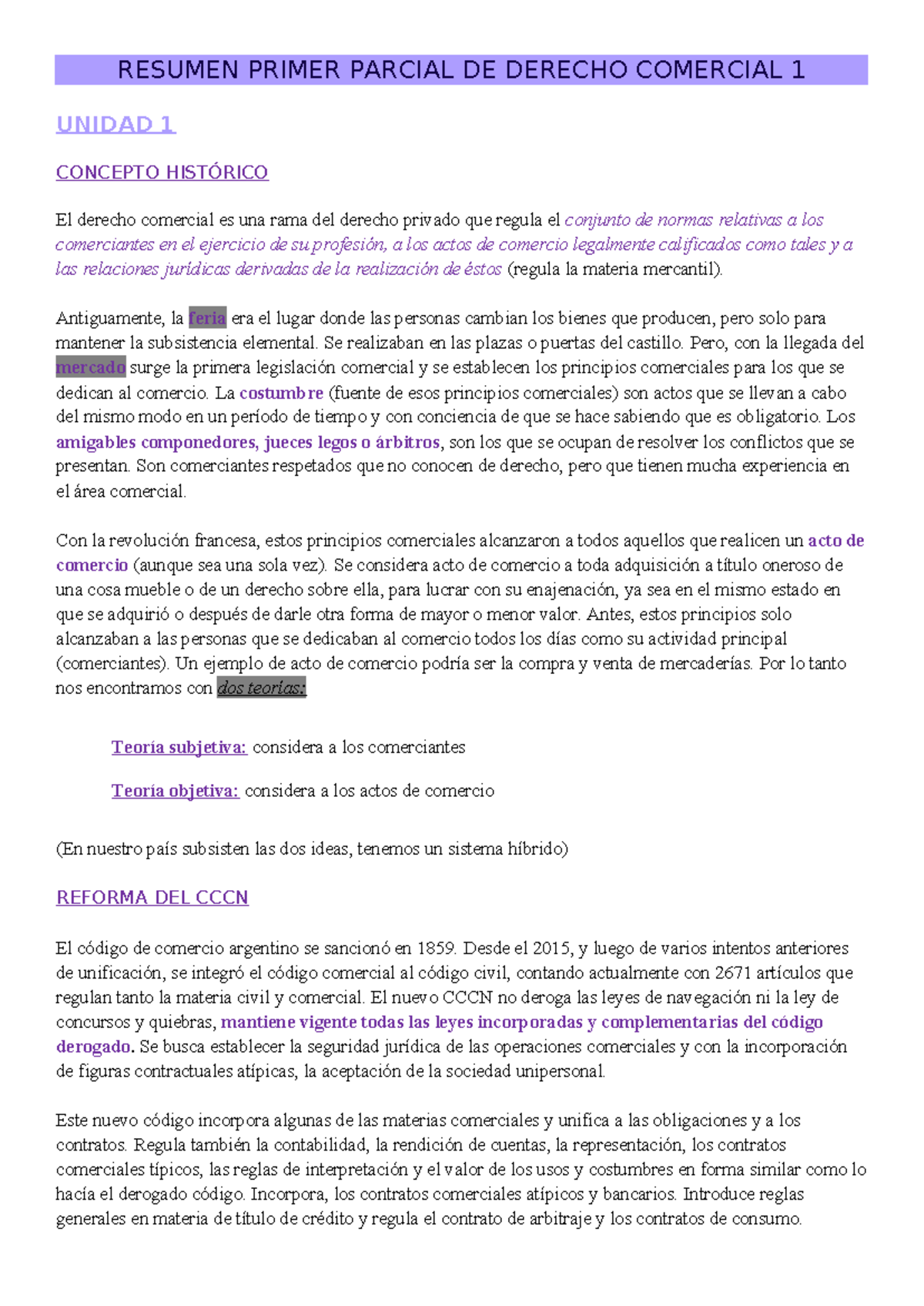 Resumen Primer Parcial de Derecho Comercial 1: Unidad 1 y 2 - Studocu