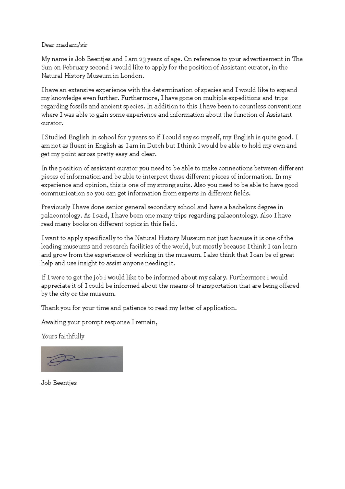 Application Letter for Assistant Curator Position - Studeersnel