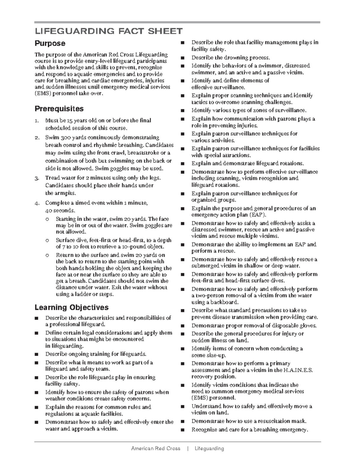 LIFG 101: Lifeguarding Fact Sheet & Course Overview - Studocu