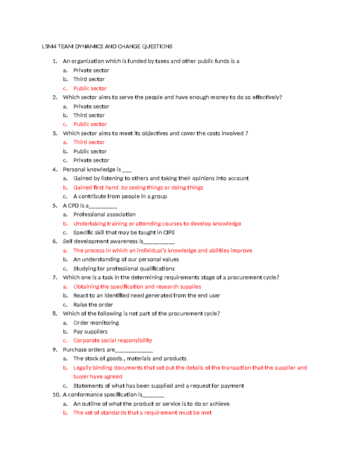 L3M4 TEAM DYNAMICS AND CHANGE: 100 Essential Questions - Studocu