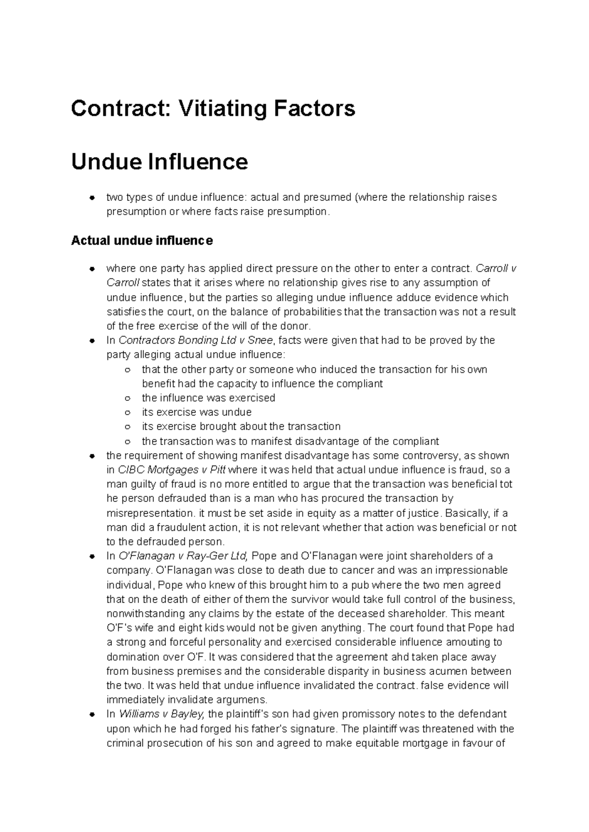 Contract Vitiating Factors: Exploring Undue Influence and ...