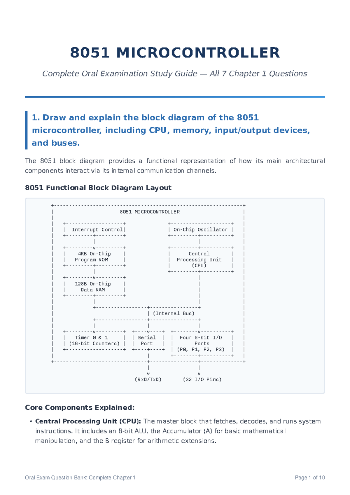 8051 MICROCONTROLLER Complete Chapter 1 Oral Exam Study Guide - Studocu