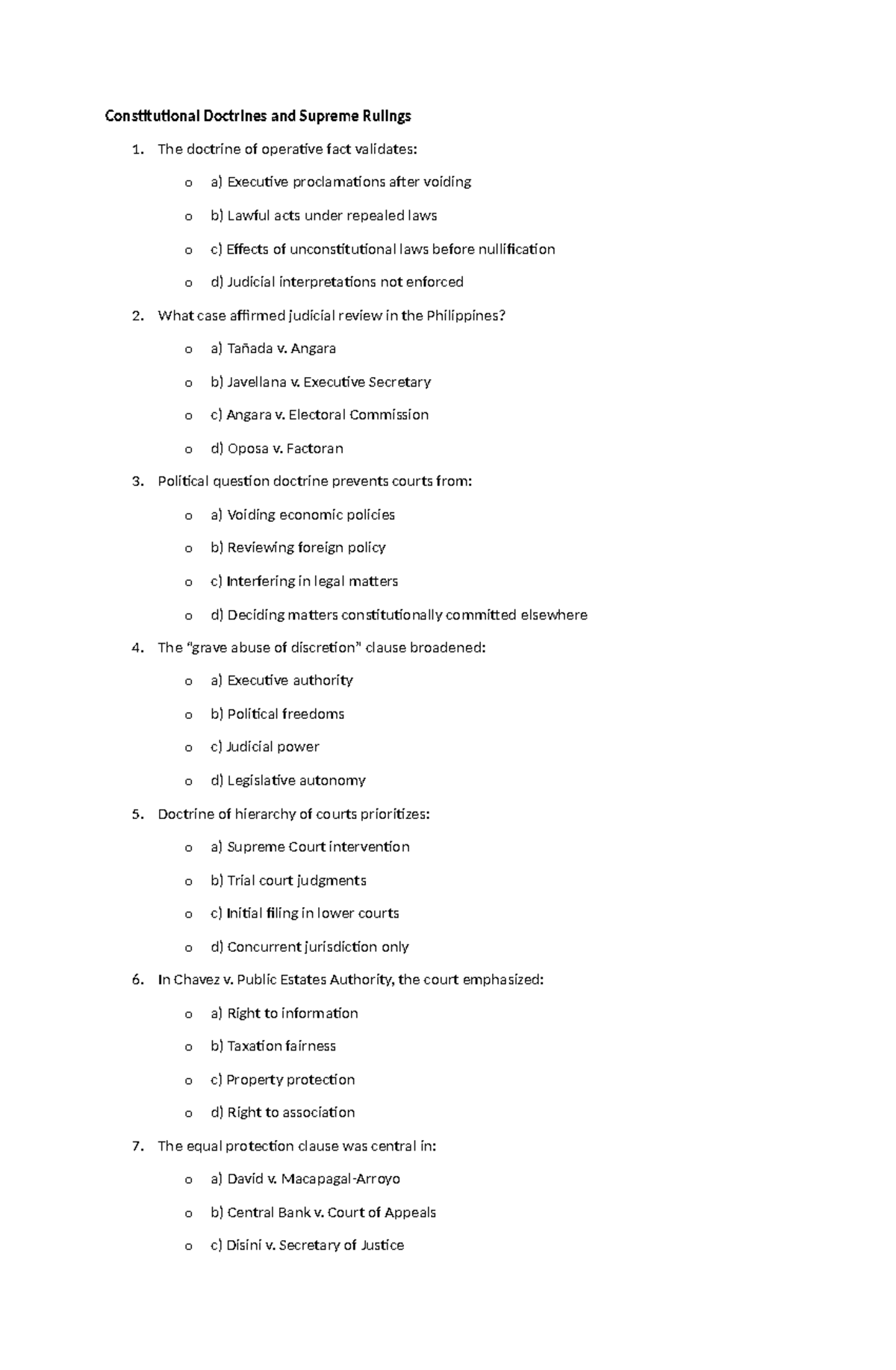 Constitutional Doctrines & Landmark Cases: Review Notes for LAW 101 ...