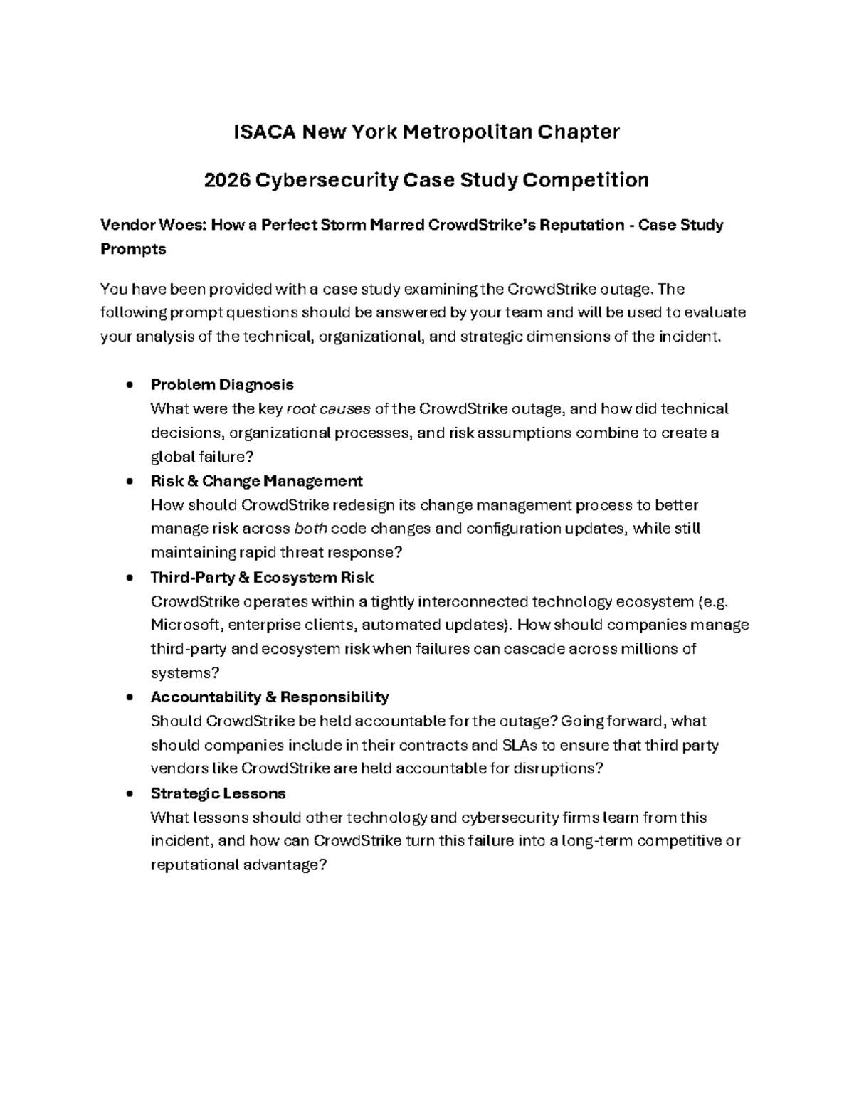 ISACA 2026 Cybersecurity Case Study: CrowdStrike Outage Analysis - Studocu