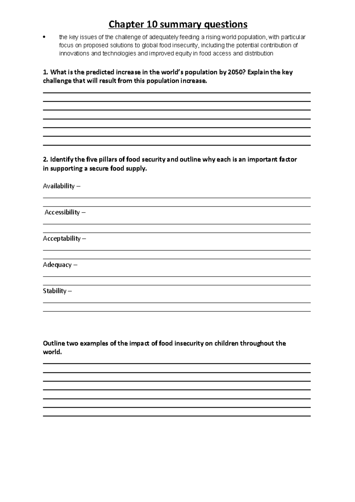 CHAP 10 FOOD Studies - 3/4 VCE Chapter 10 summary questions - Chapter