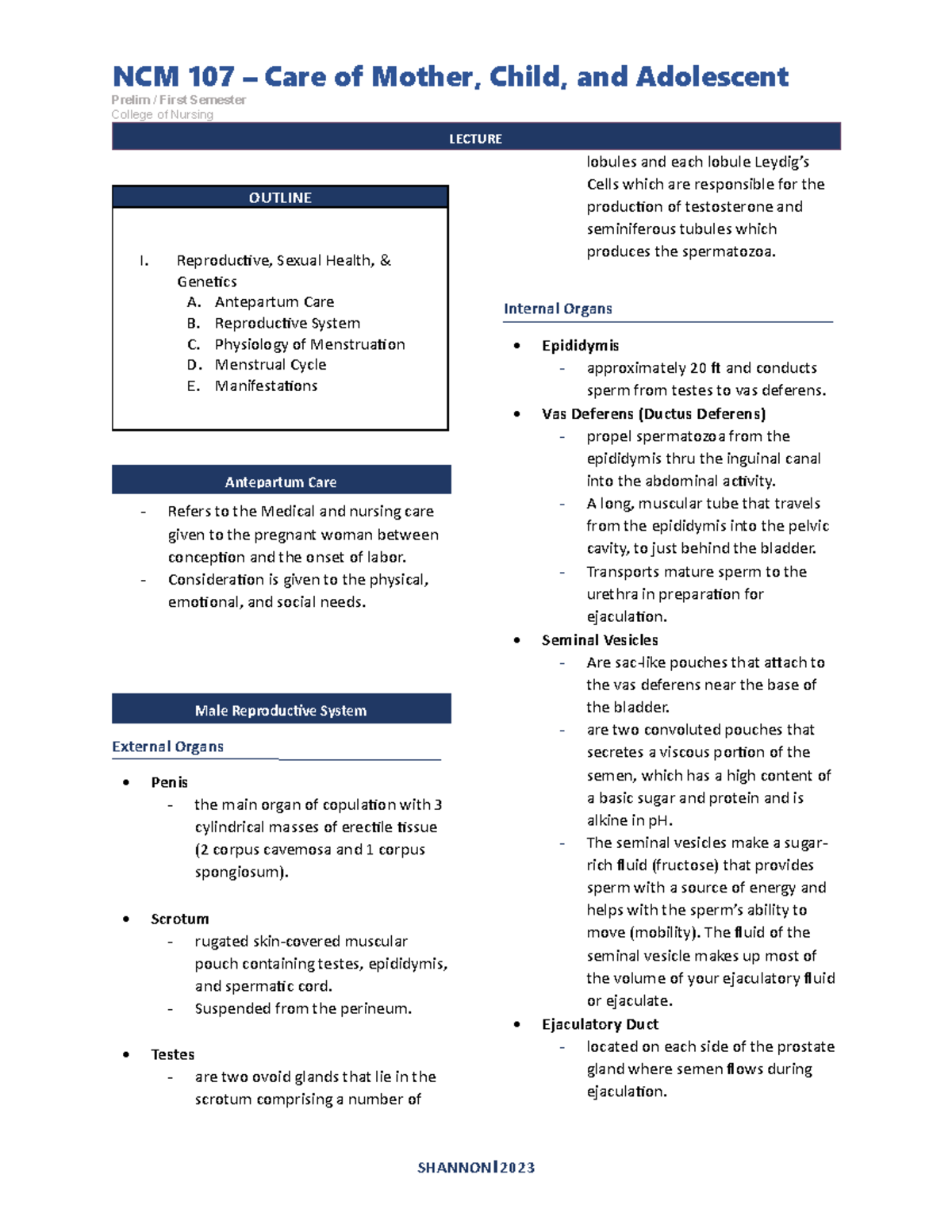 NCM 107 Care of Mother, Child, and Adolescent Prelim Lecture Notes ...