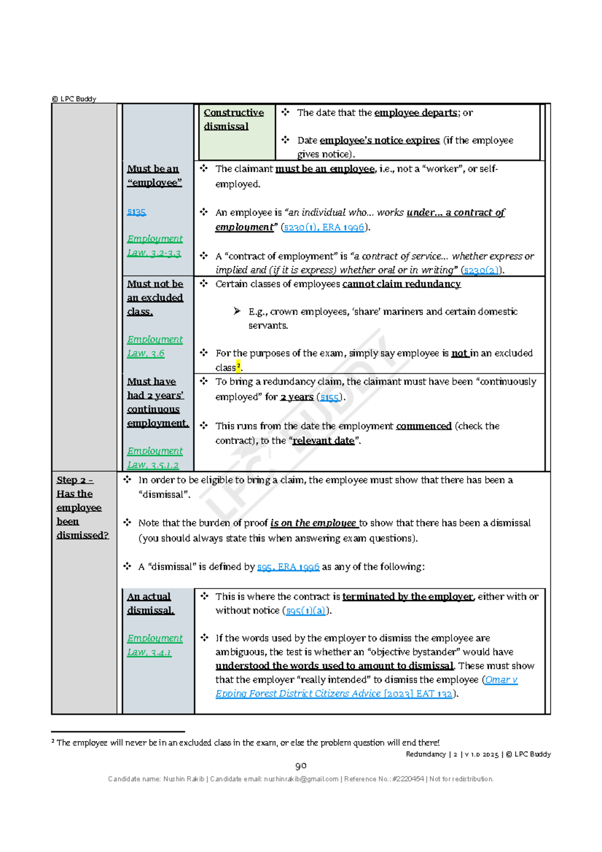 LPC Buddy Employment Law: Remedies for Redundancy Overview - Studocu