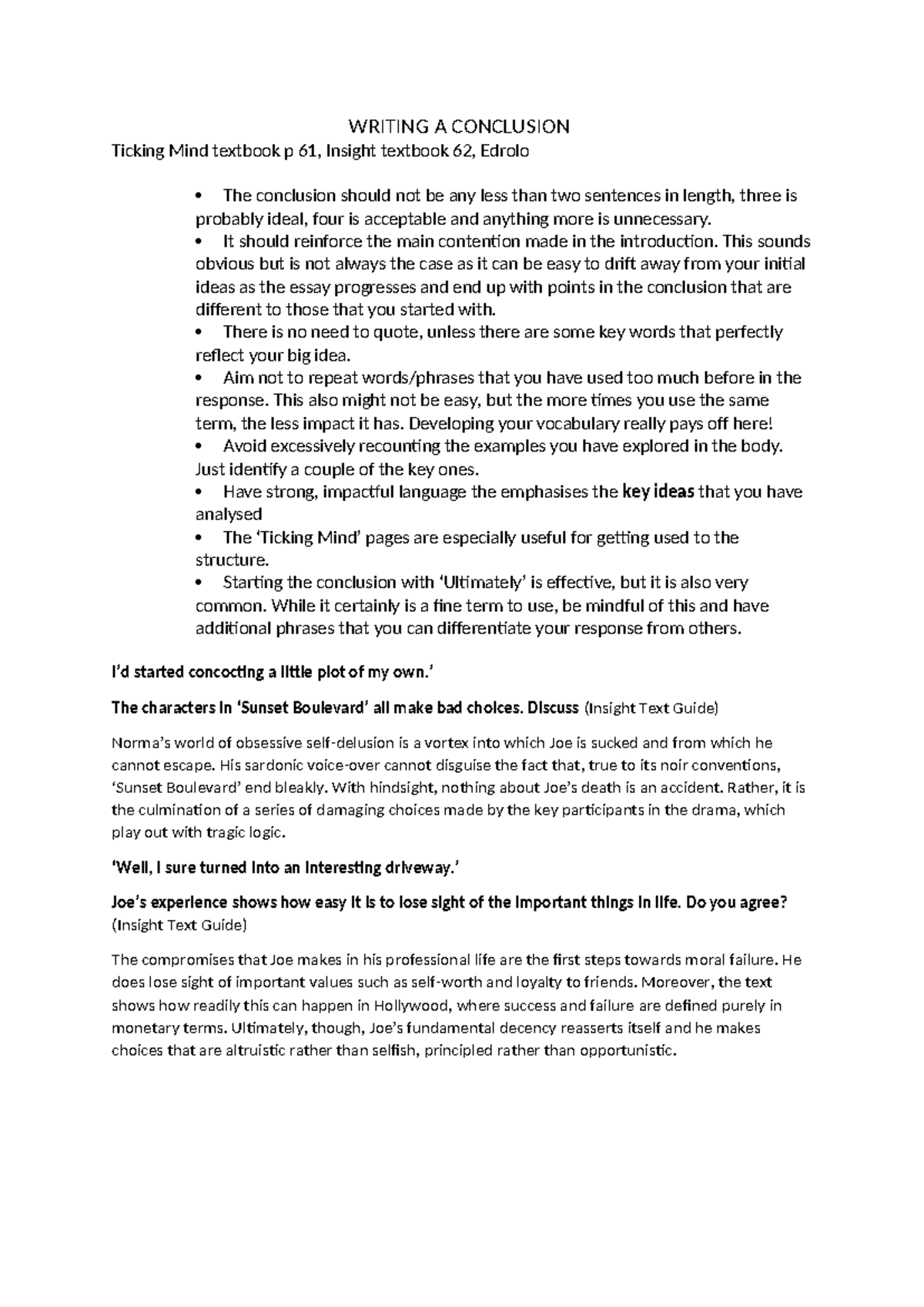Sample Conclusions for Essay Writing Techniques - Studocu