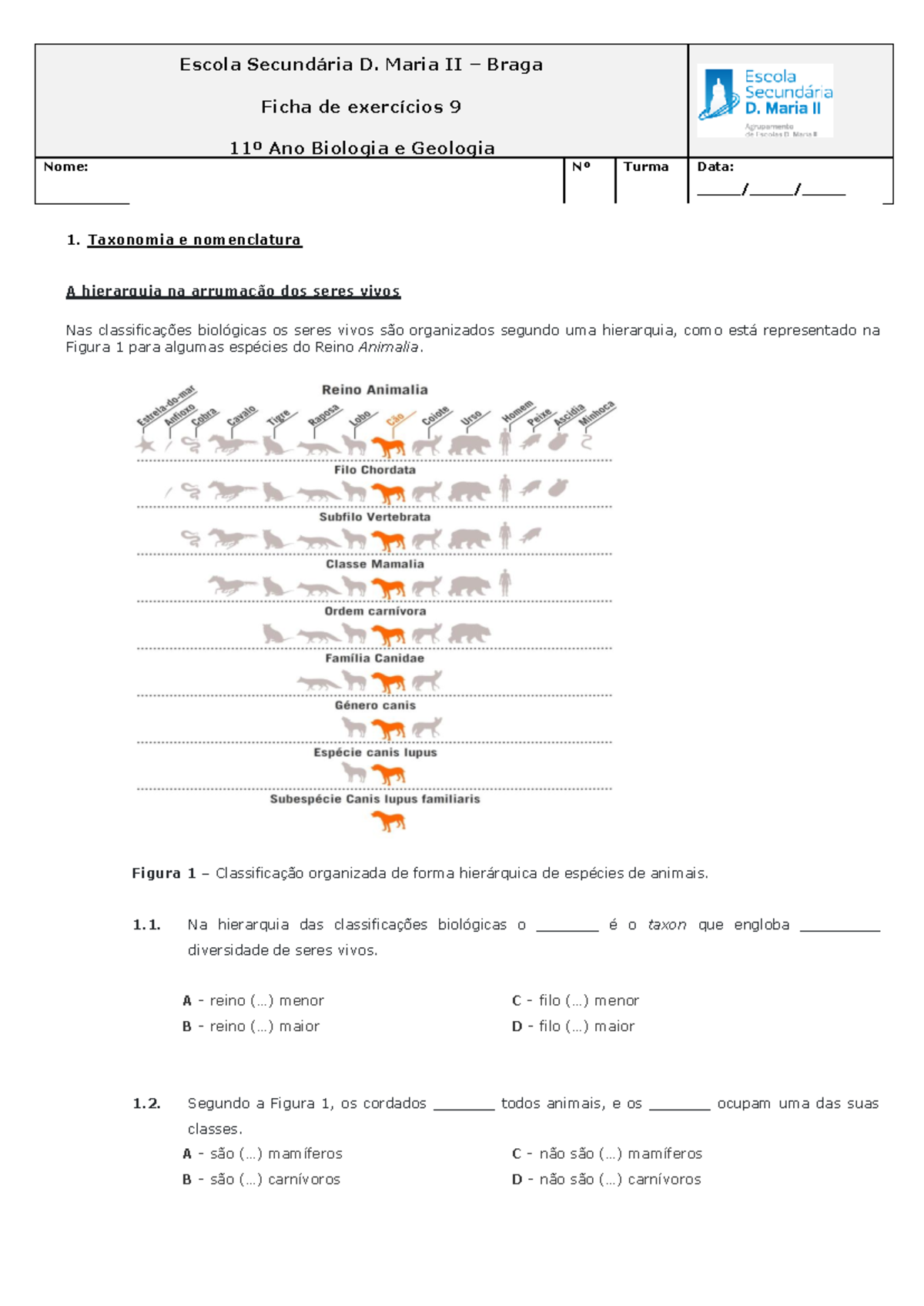 Ficha de Exercícios 9 - 11º Ano Biologia e Geologia - Studocu