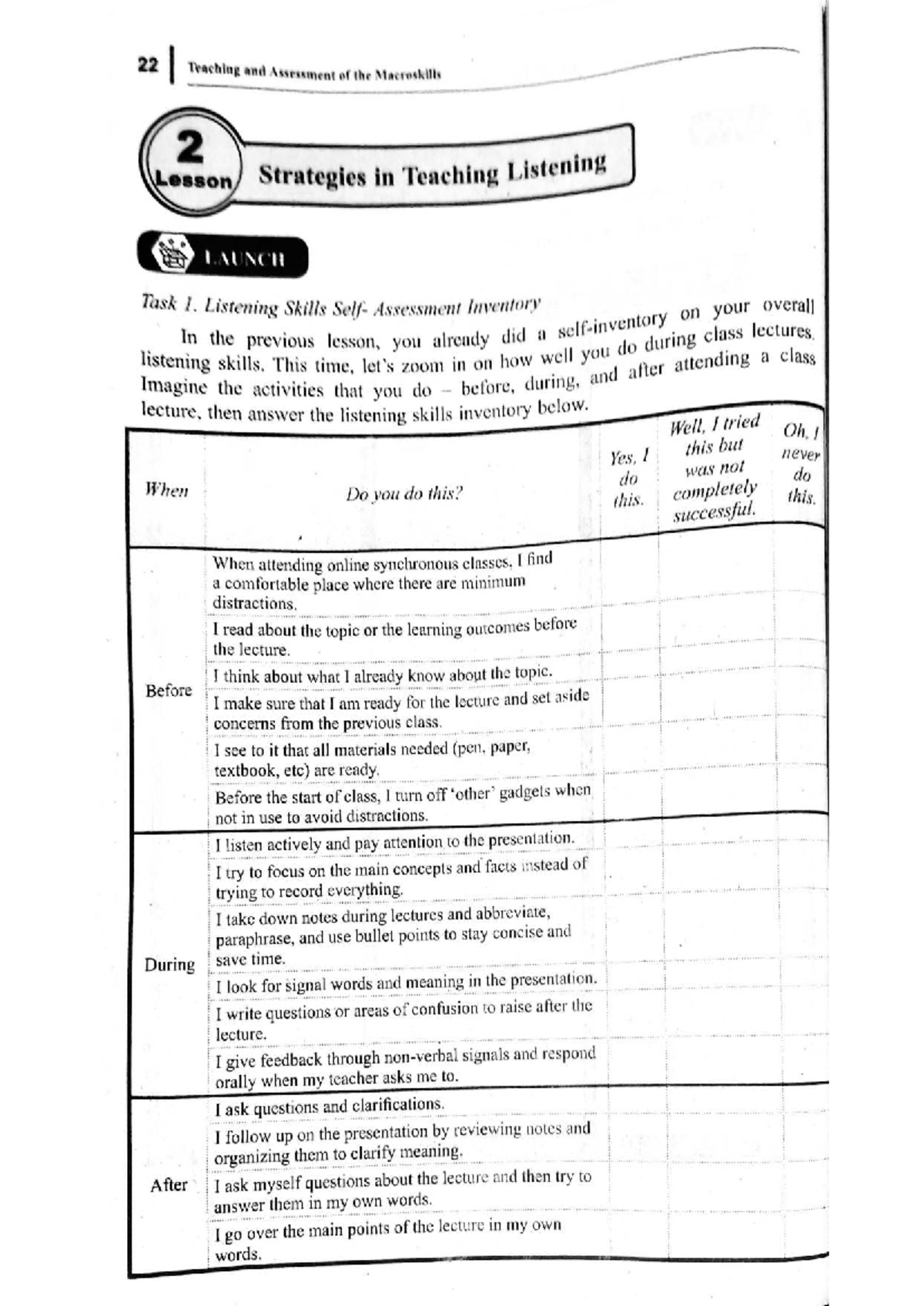 22 LAUNCH Task 1: Listening Skills Assessment & Strategies in Teaching ...