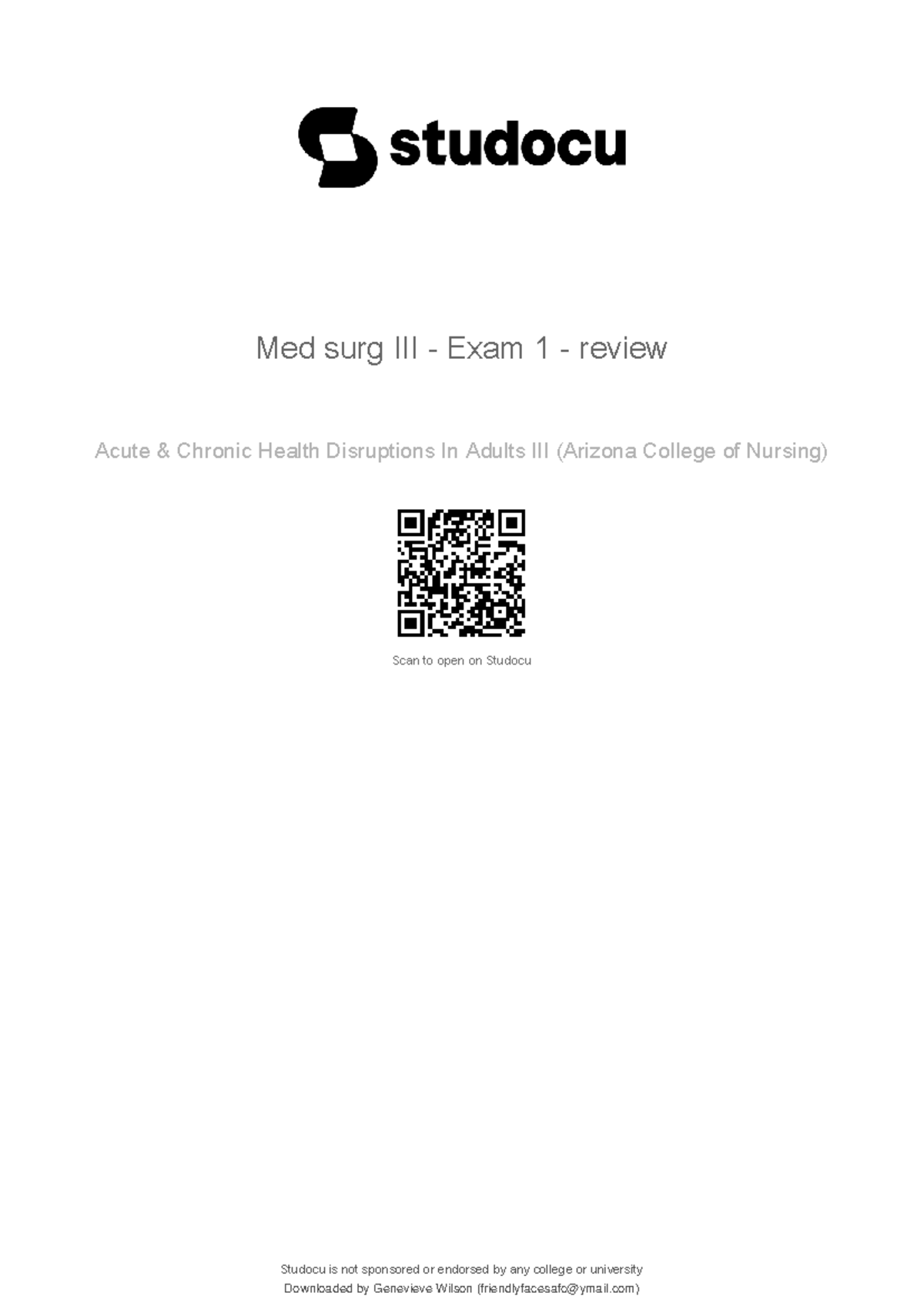 Med Surg III - Exam 1 Review: Key Concepts & Case Studies - Studocu