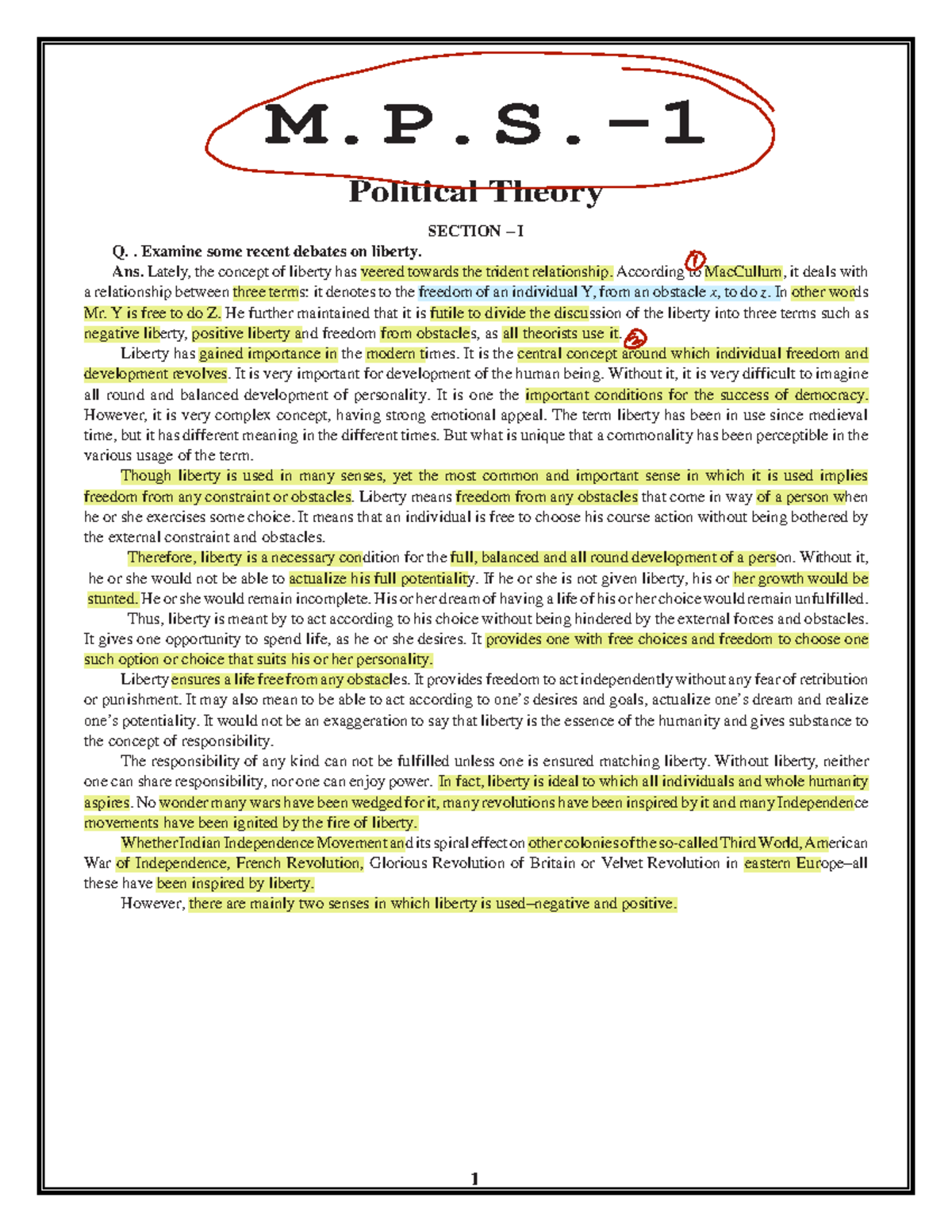 MPS-1-EM-SET- 1 - MPS-01... EXAM GUESS PAPER - M.P.- Political Theory ...