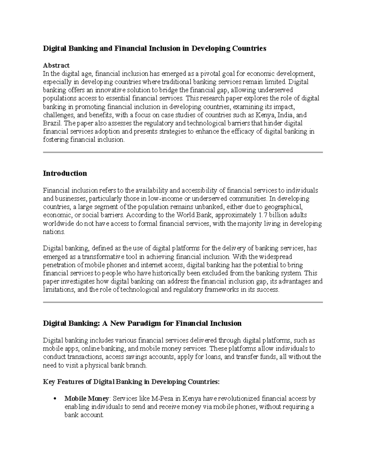 Digital Banking & Financial Inclusion in Dev. Countries: A Study - Studocu