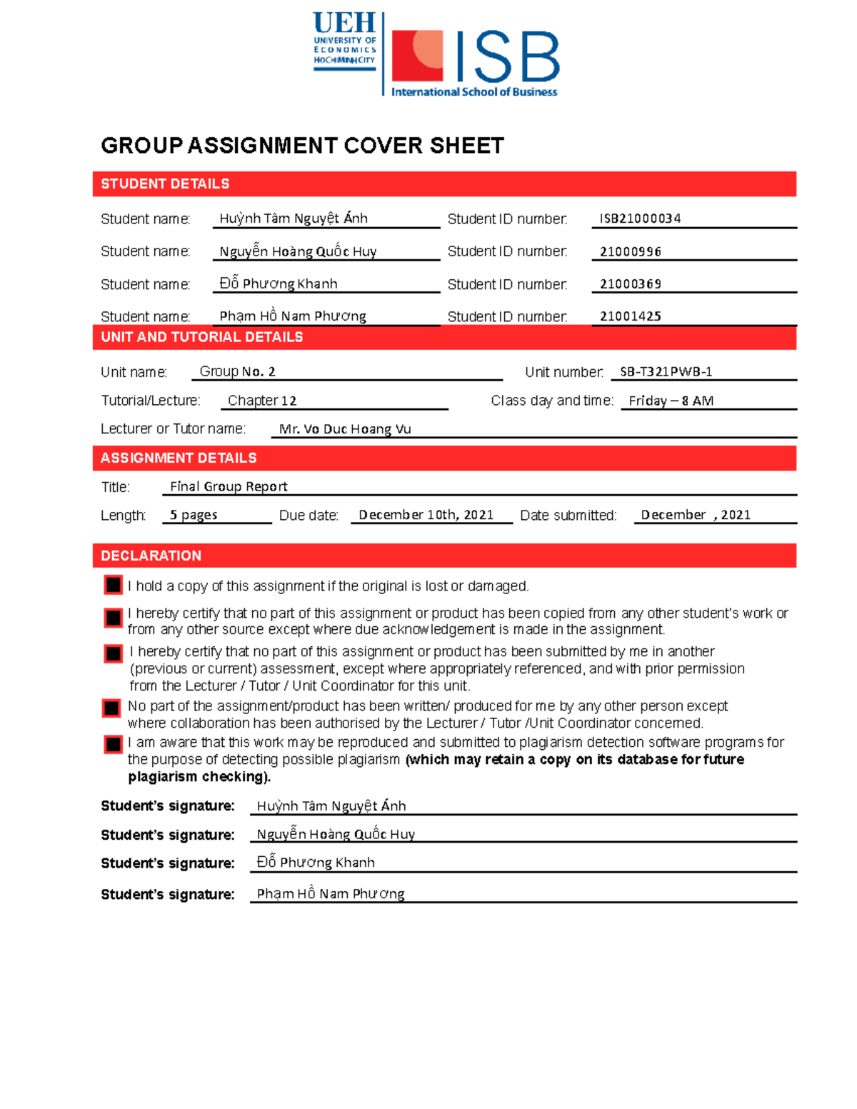 Final Report - Group No. 2 - GROUP ASSIGNMENT COVER SHEET STUDENT ...