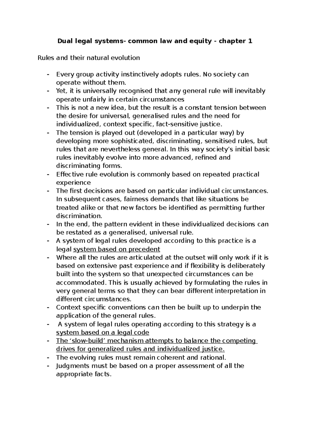 Equity notes - Dual legal systems- common law and equity - chapter 1 ...