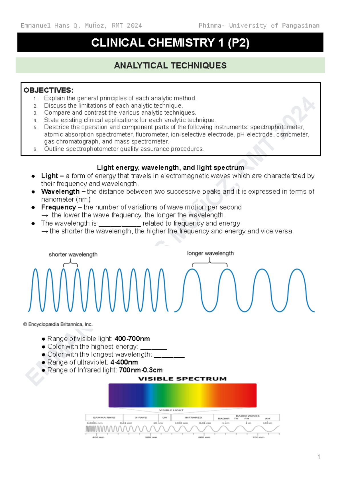 Analytical Techniques in Clinical Chemistry (P 2) - 2024 Exam Notes ...