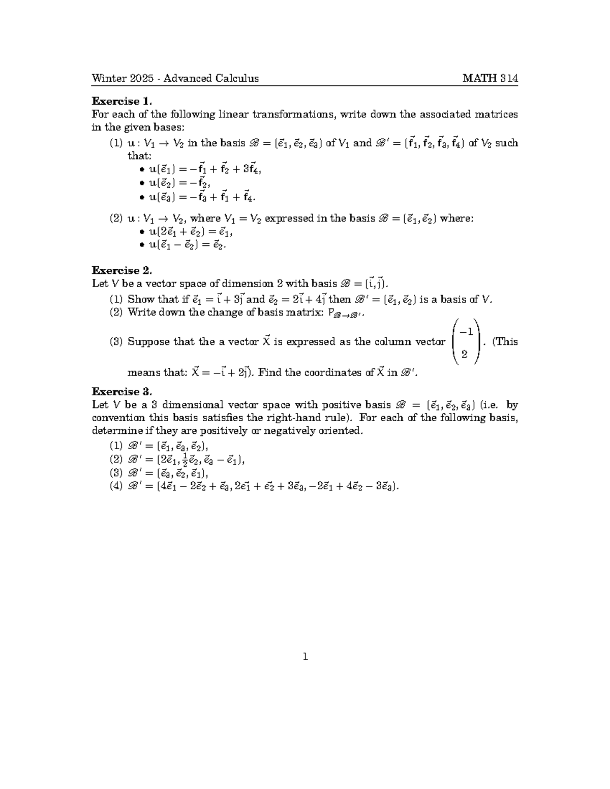 Winter 2025 Advanced Calculus MATH 314 Lecture Notes and Exercises ...