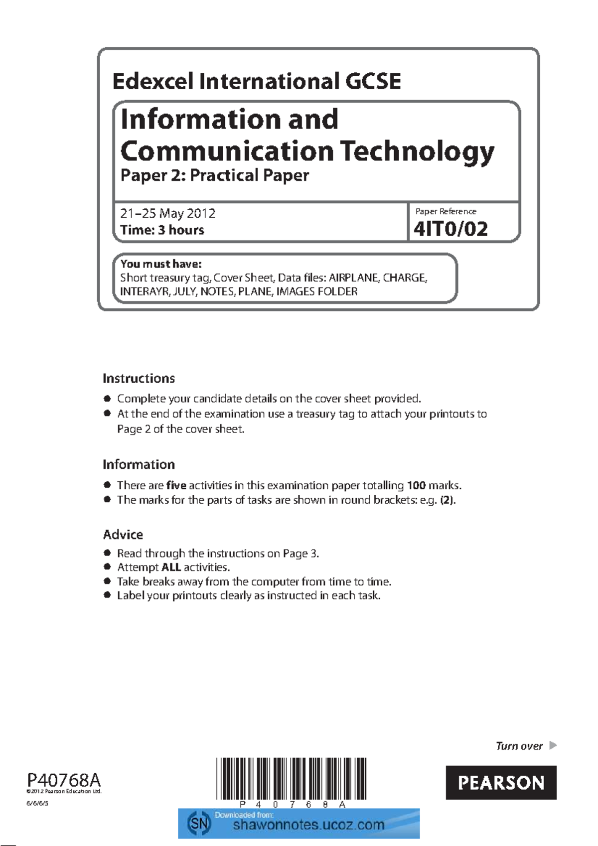 Edexcel International GCSE ICT Paper 2: Practical Exam Guide May 2012 ...