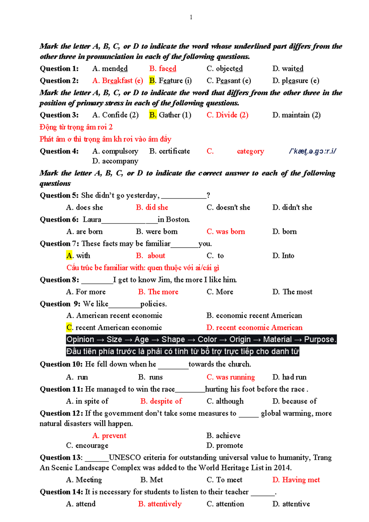 English Pronunciation & Grammar Quiz (Course Code: ENG101) - Studocu