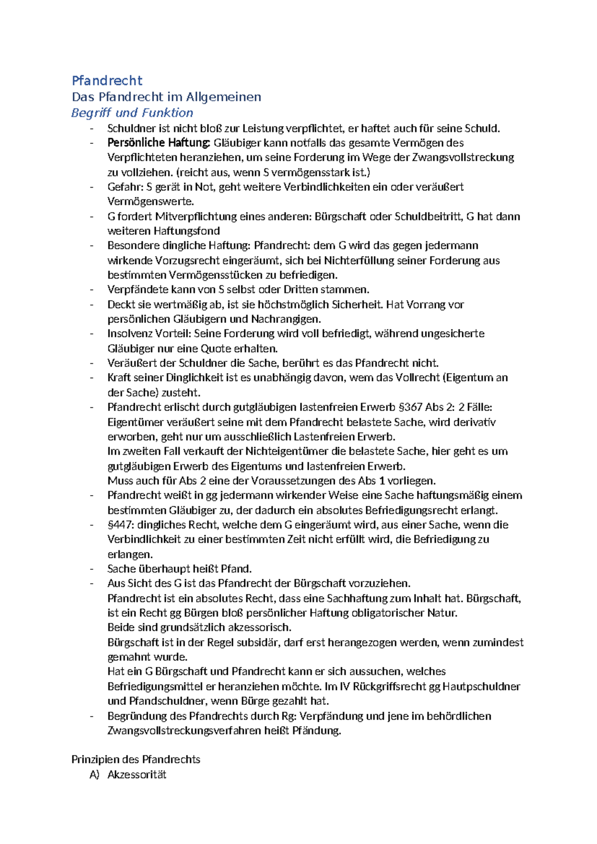 Zusammenfassung des Pfandrechts: Wesentliche Prinzipien und Regelungen ...