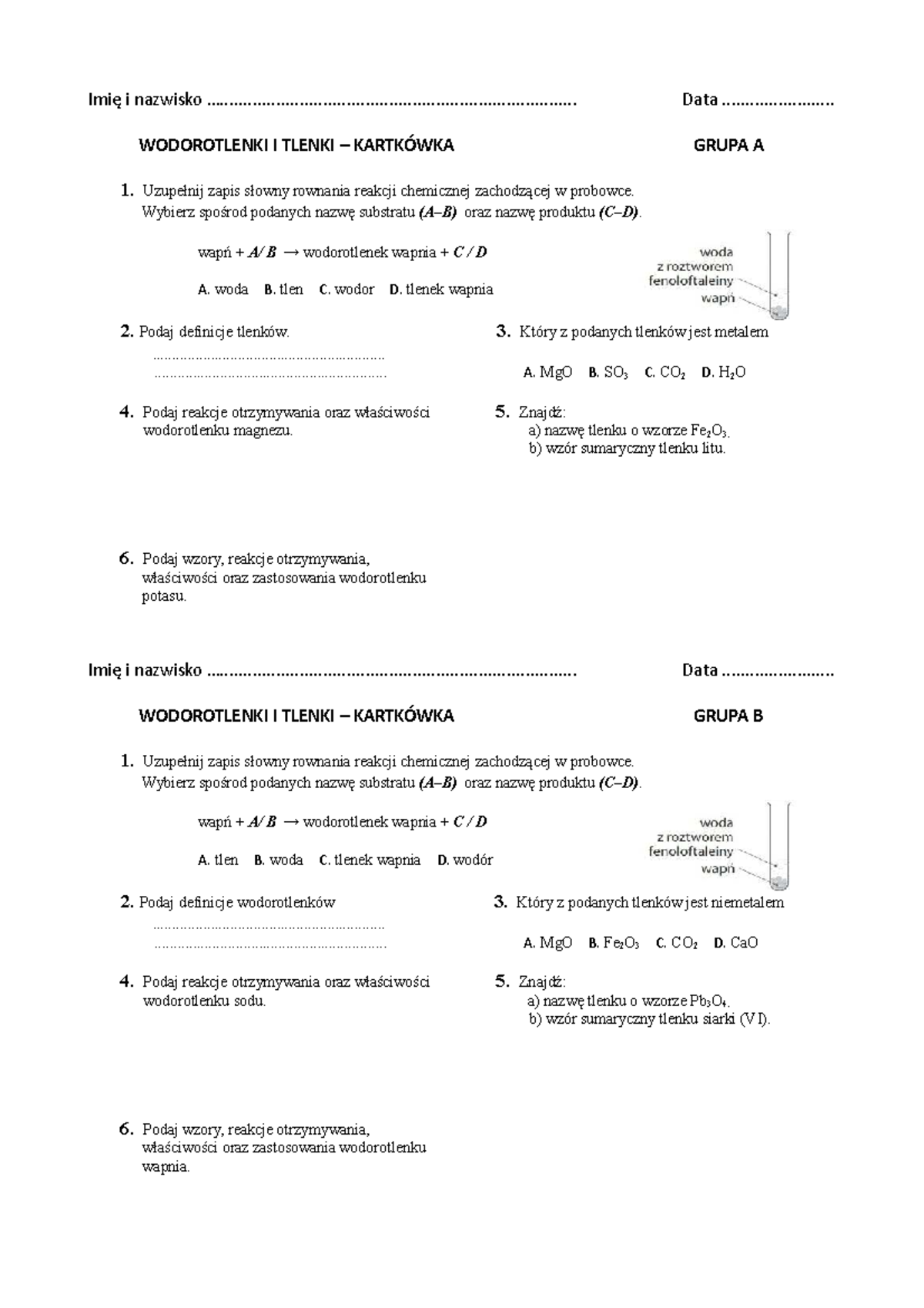 Sprawdzian Z Chemii Klasa 7 Dział3 www.studocu.com