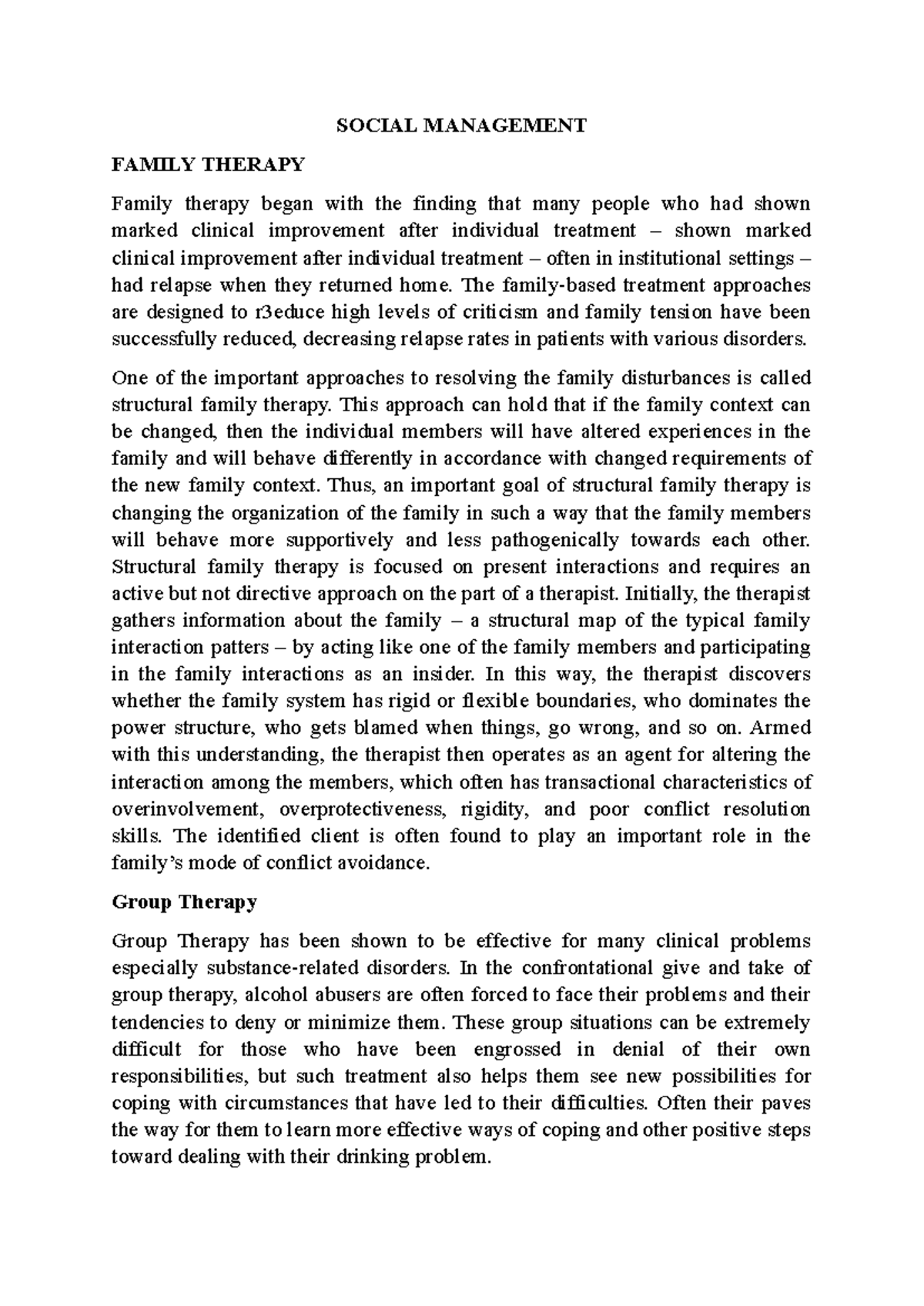Family Therapy Notes for Drug Abuse Prevention (SOCM 101) - Studocu