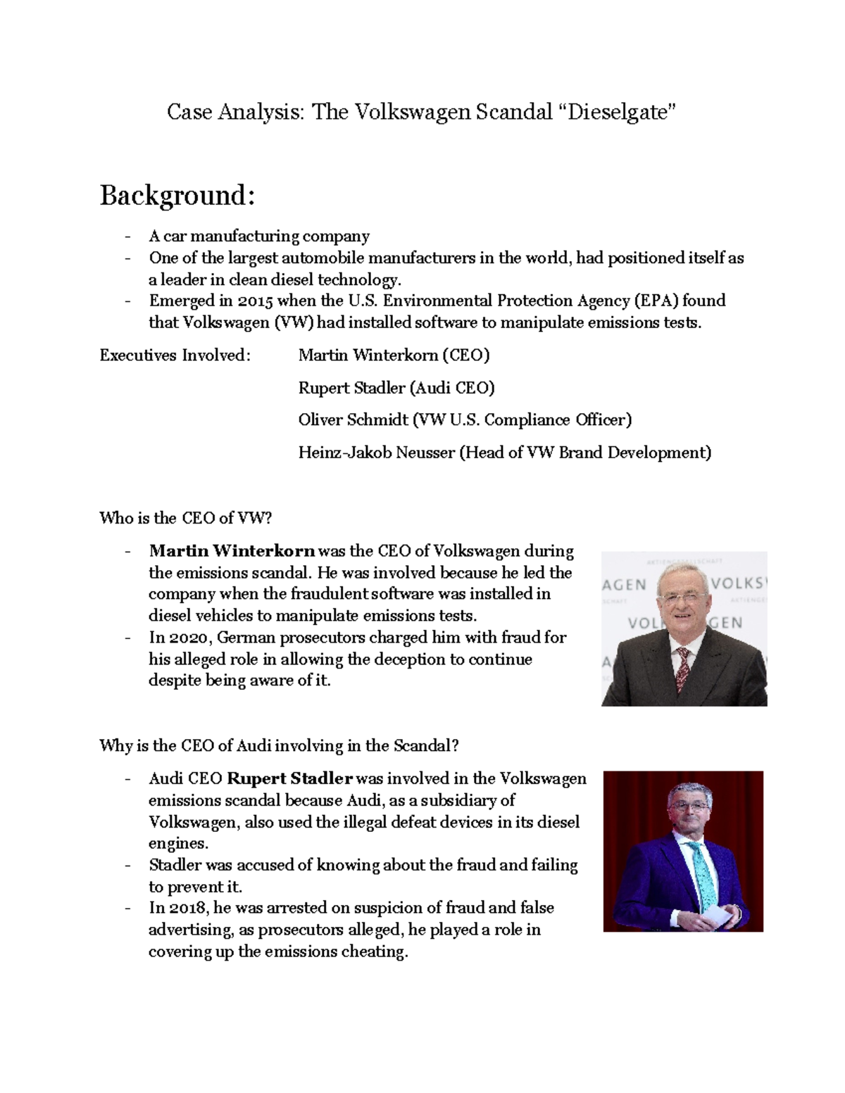 VW Dieselgate Case Study: Analyzing the Emissions Scandal - Studocu