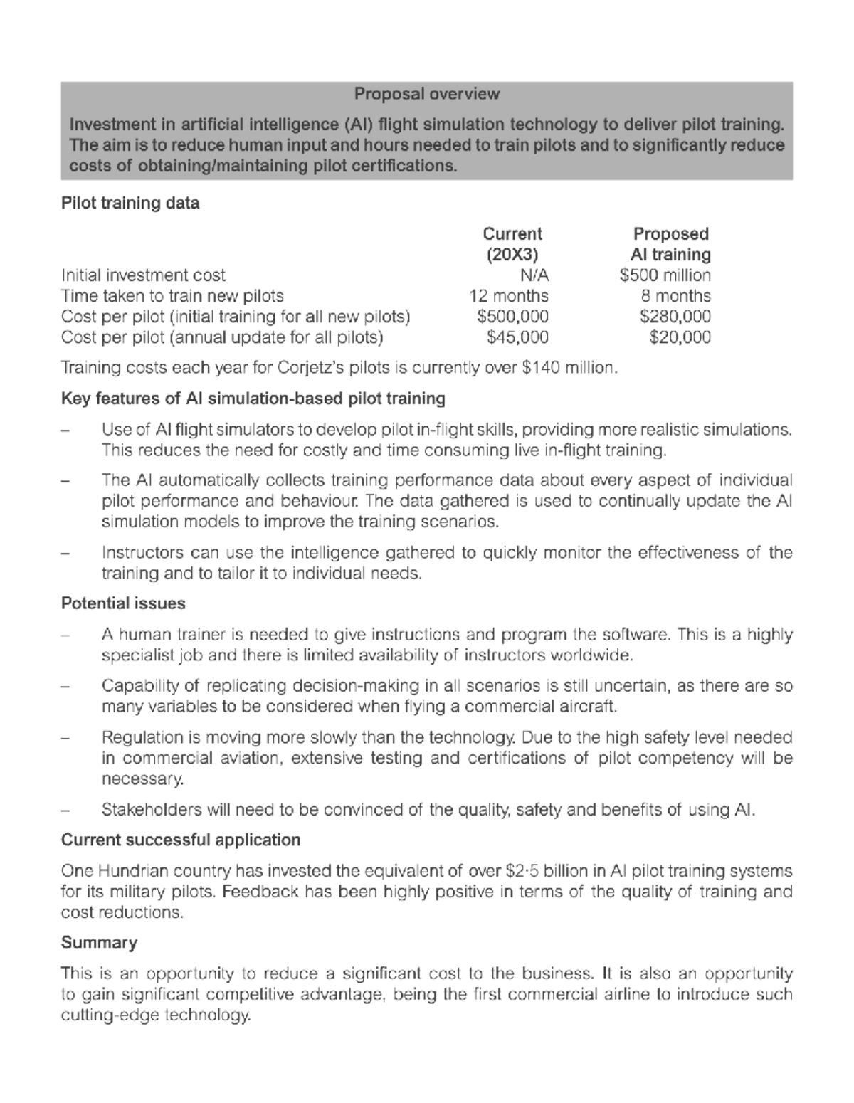 Investment Proposal Overview: AI Flight Simulation for Pilot Training ...