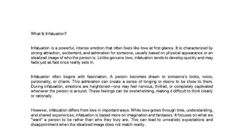 Infatuation Explained: Understanding Its Nature and Impact - Studocu