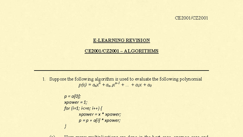 E-Learning Revision - Algorithms (Course Code: REVISION) - Studocu