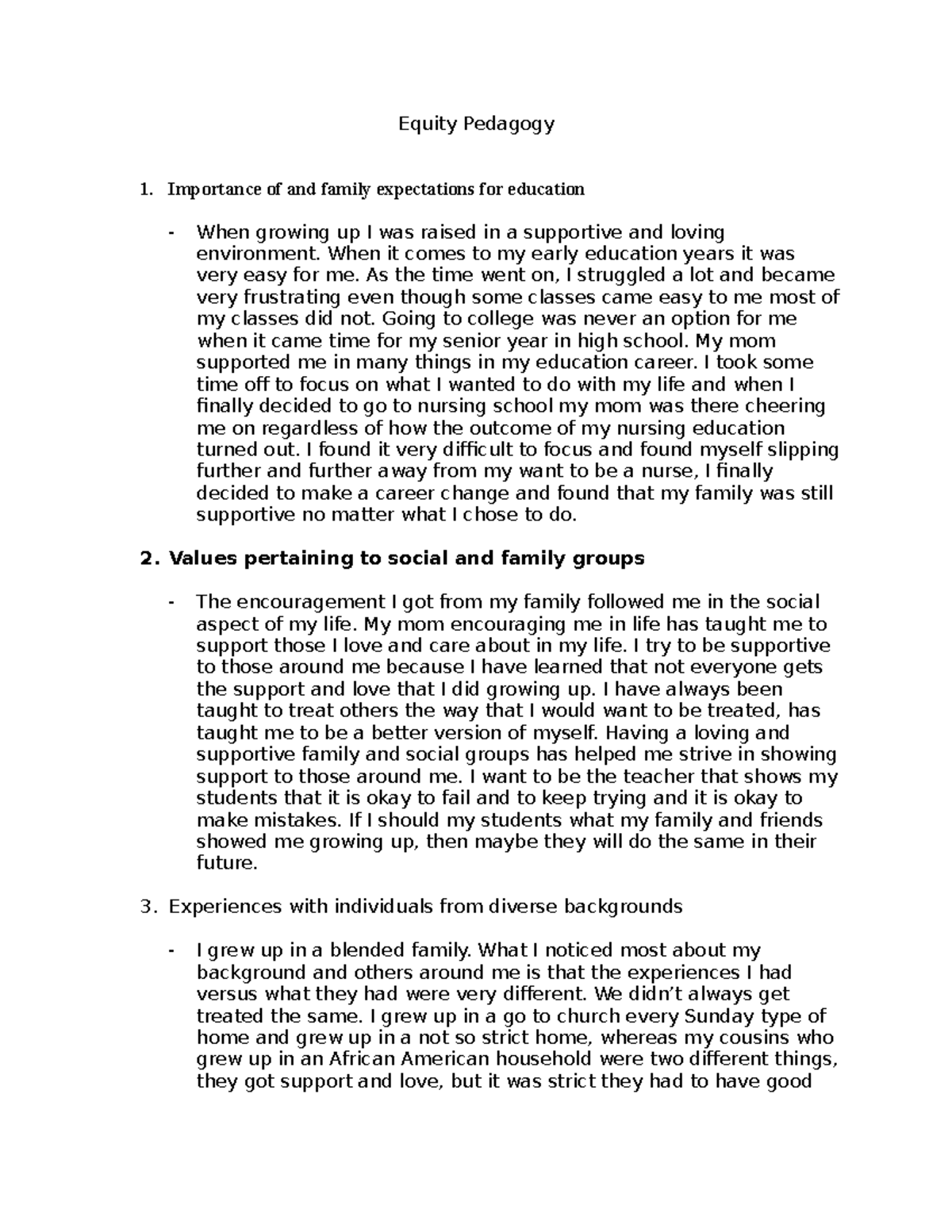 Equity Pedagogy - ...... - Equity Pedagogy Importance of and family ...