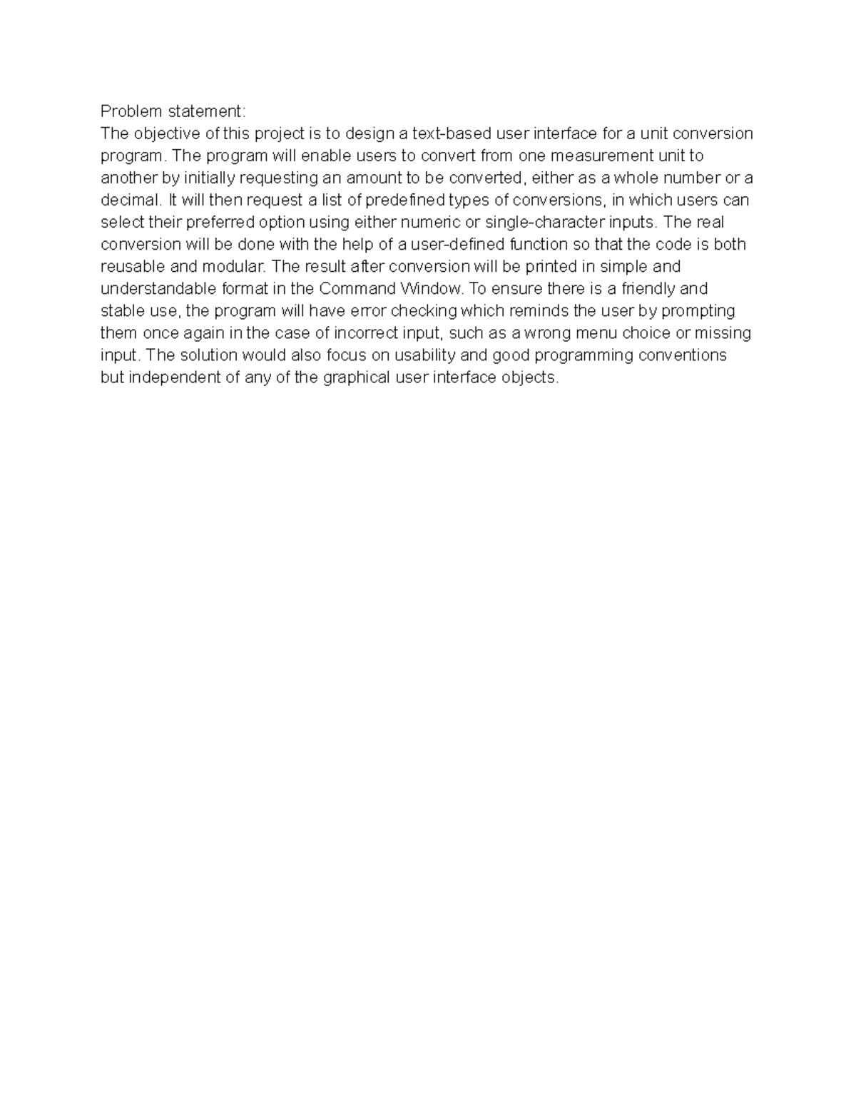 Unit Conversion Program Design: Usability & Functionality Overview ...