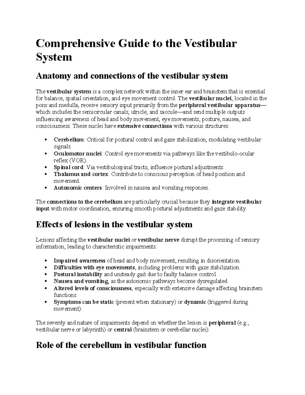 Final Exam Study Guide: Anatomy and Function of the Vestibular System ...
