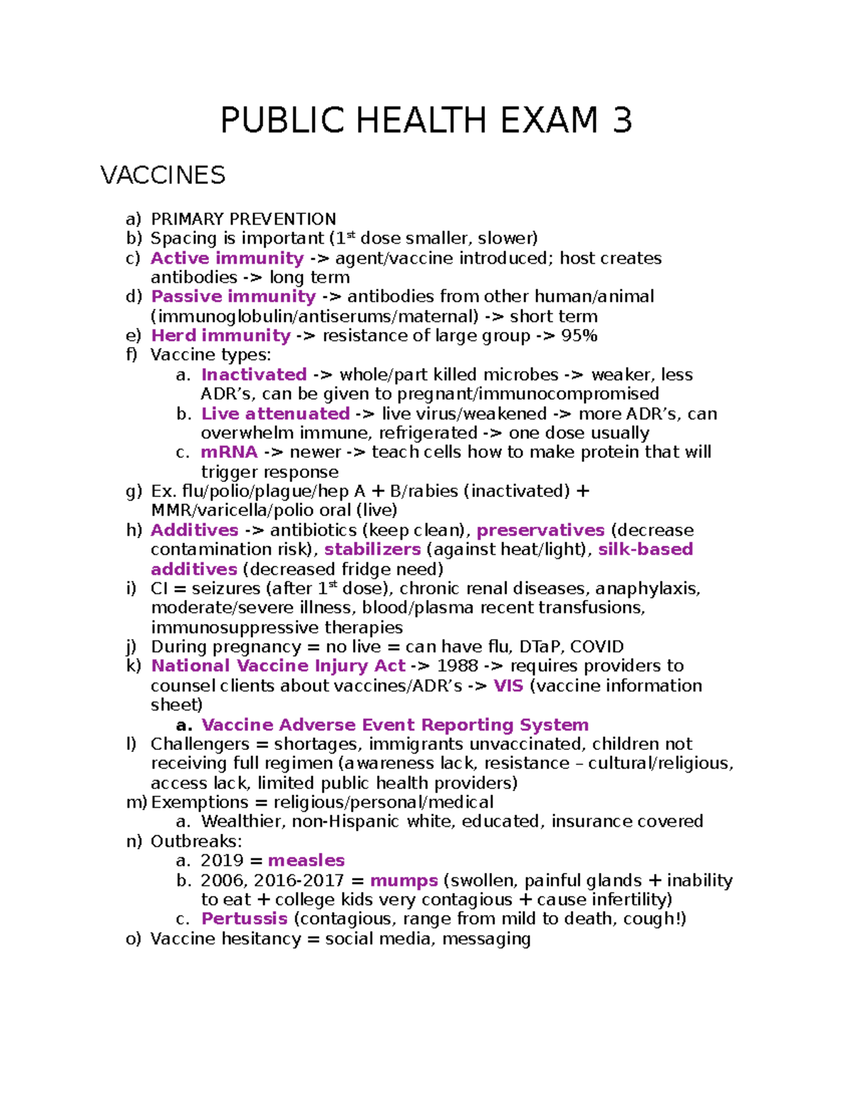 PUBLIC HEALTH 310: Exam 3 Study Guide & Notes Outline - Studocu
