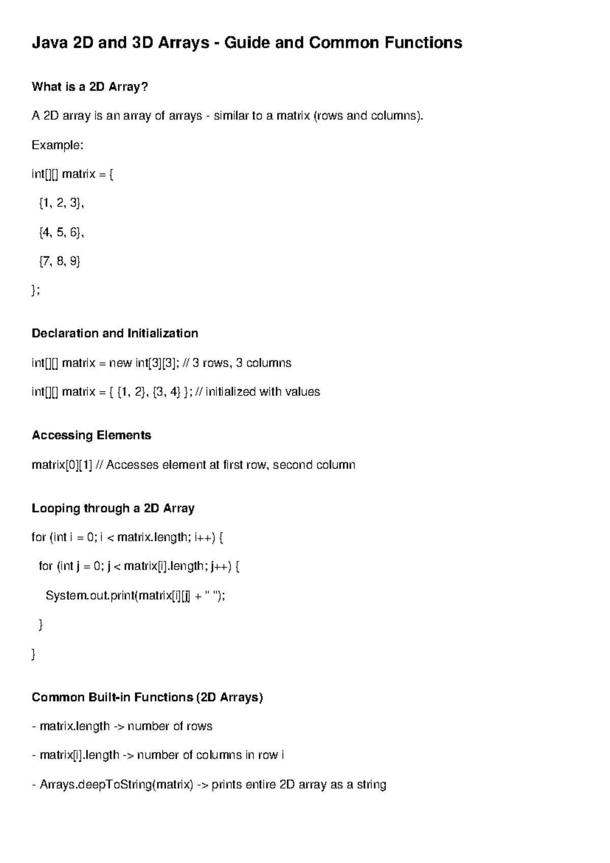 Java 2D and 3D Arrays: Guide to Functions and Accessing Elements - Studocu