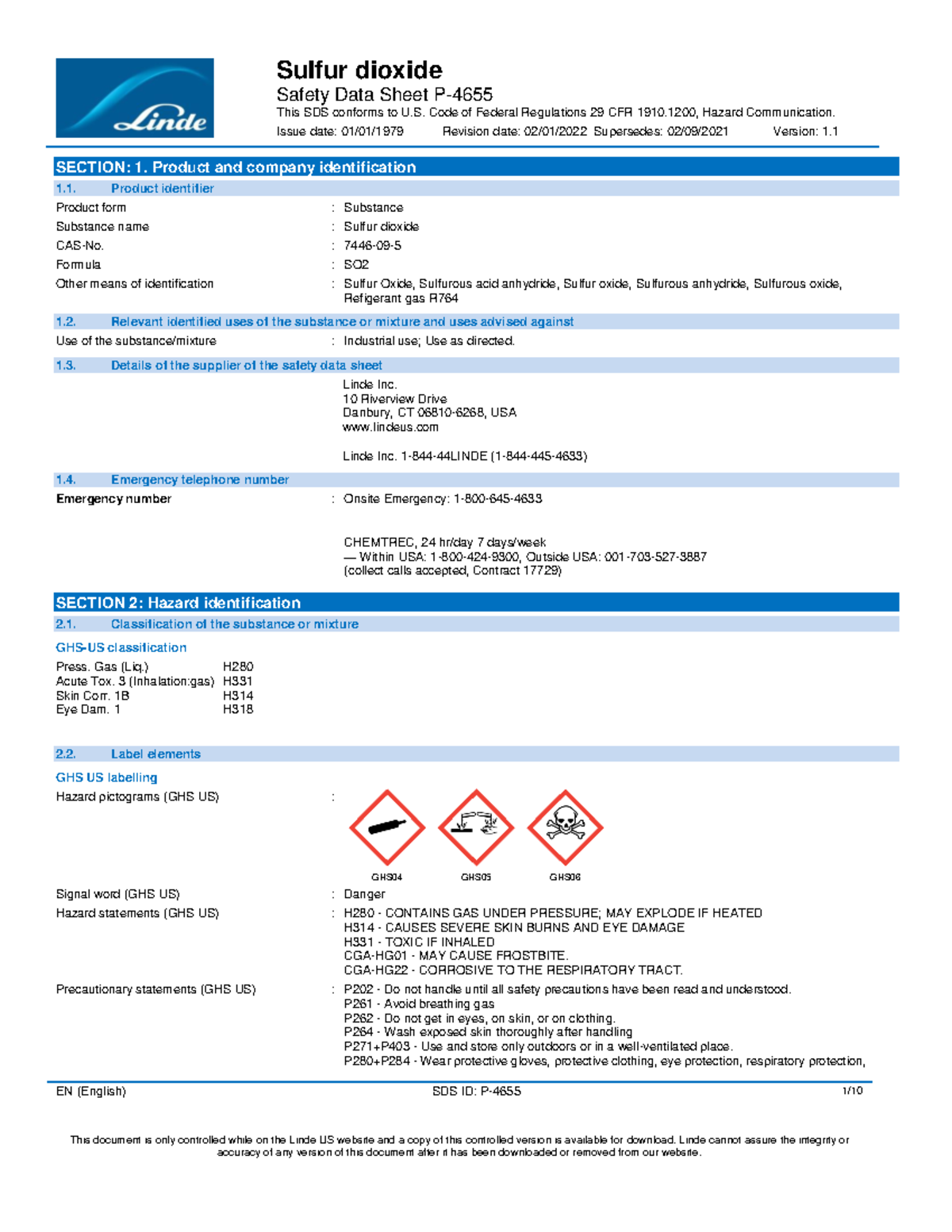 Sulfur dioxide so2 safety data sheet sds p4655 - Safety Data Sheet P ...