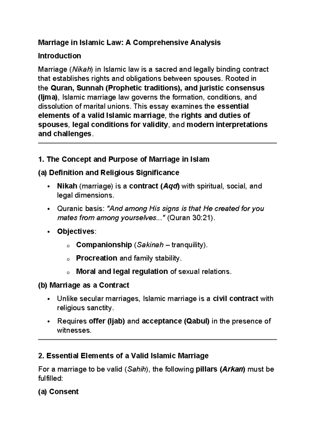 Islamic law 101: Marriage (Nikah) and its legal implications - Studocu