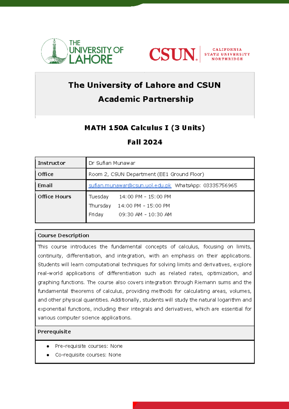 MATH 150A Calculus I Syllabus - Fall 2024 Overview - Studocu