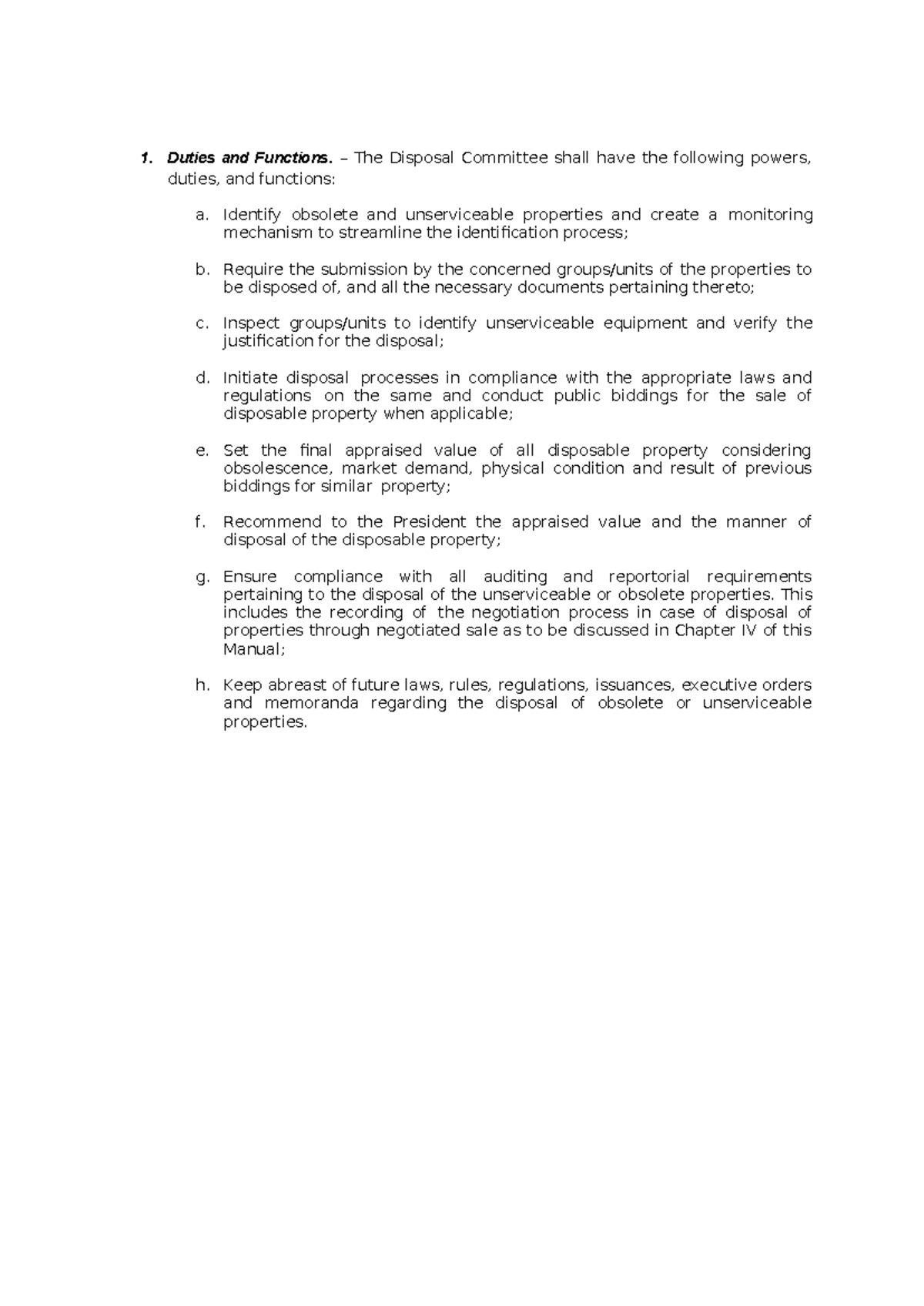 Duties and Functions - sample draft - Duties and Functions. – The ...