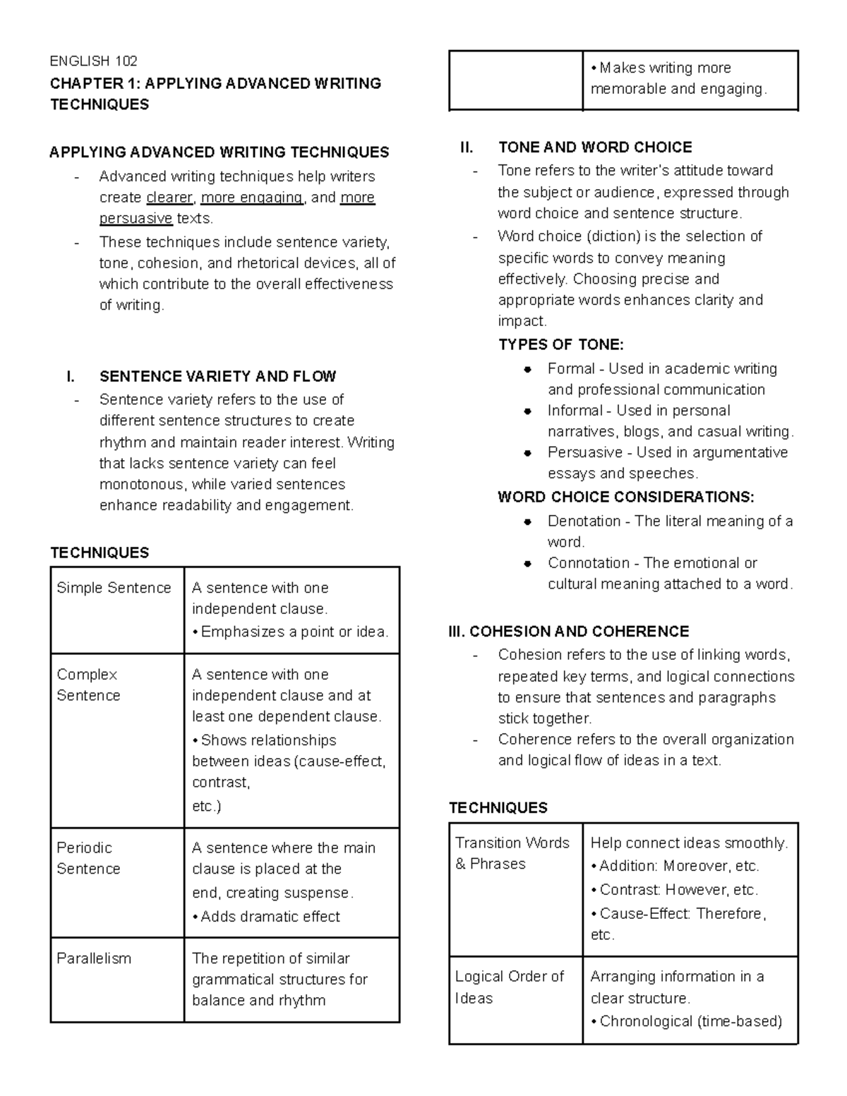 English 102 Reviewer - ENGLISH 102 CHAPTER 1: APPLYING ADVANCED WRITING ...