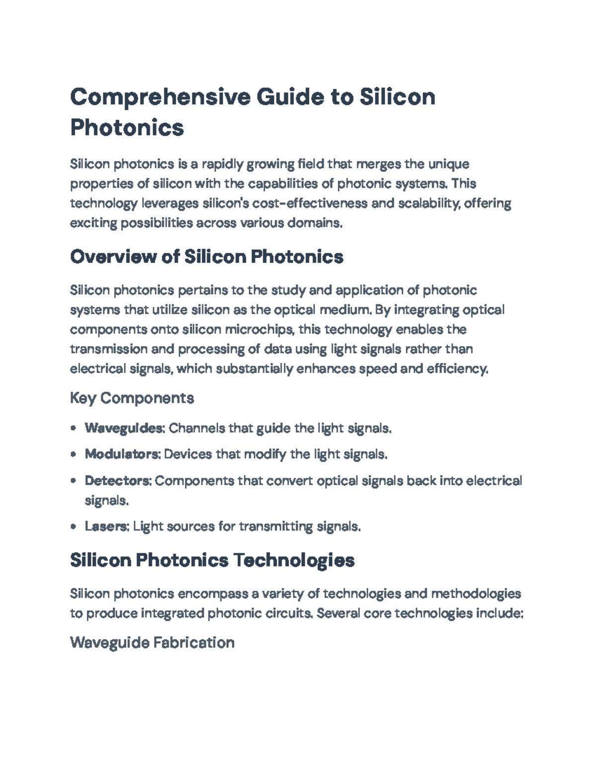 Comprehensive Overview of Silicon Photonics Technology and Applications ...
