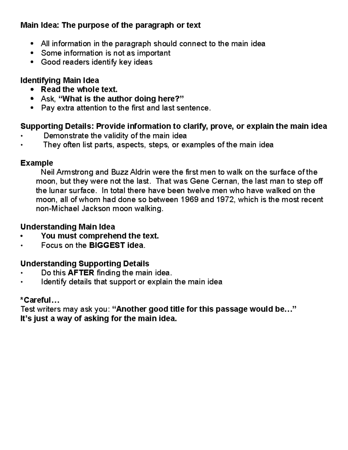 Understanding Main Idea & Supporting Details: Notes - Studocu