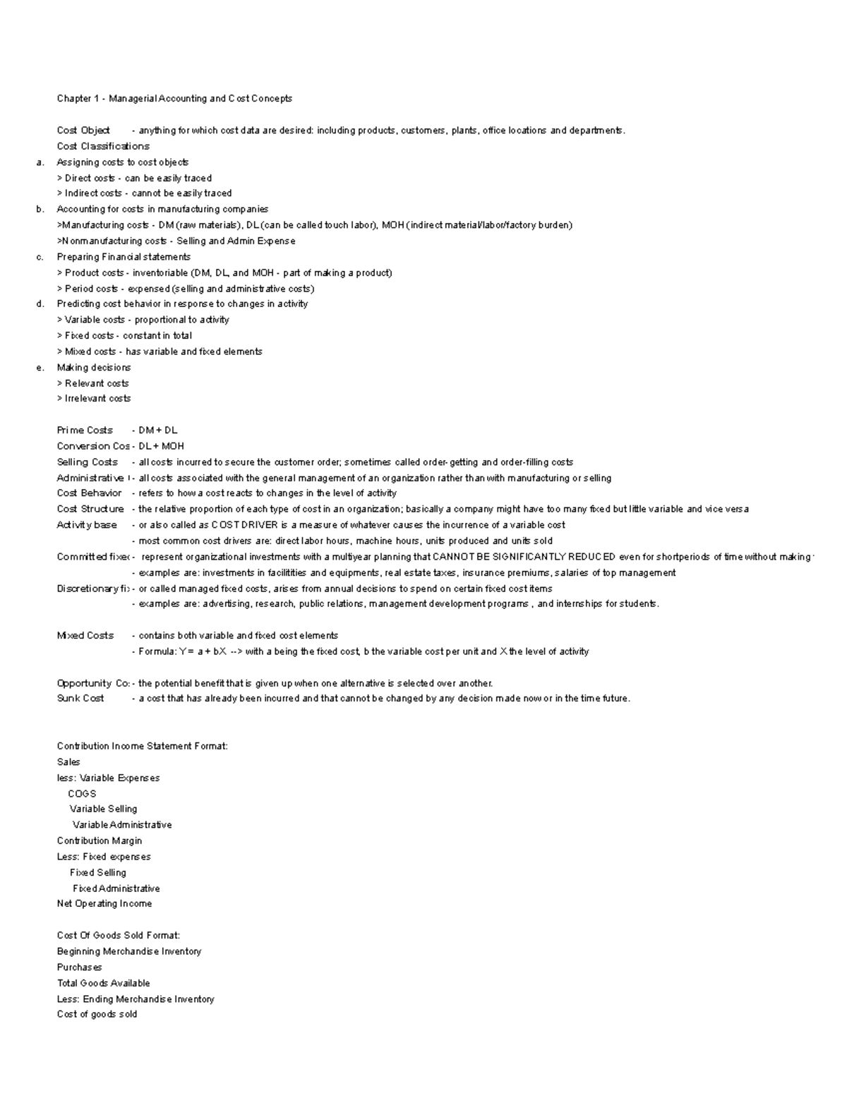Strat Cost - Theory CH1 - Chapter 1 - Managerial Accounting and Cost ...