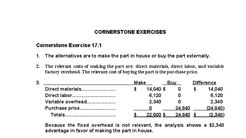 SBA CH03 - Cornerstone Exercises Analysis and Decision Making - Studocu
