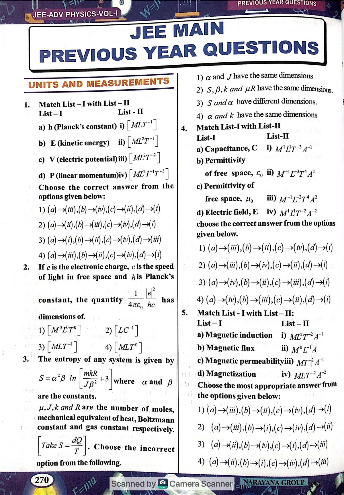 JEE MAIN Previous Year Questions - Units and Measurements - Studocu