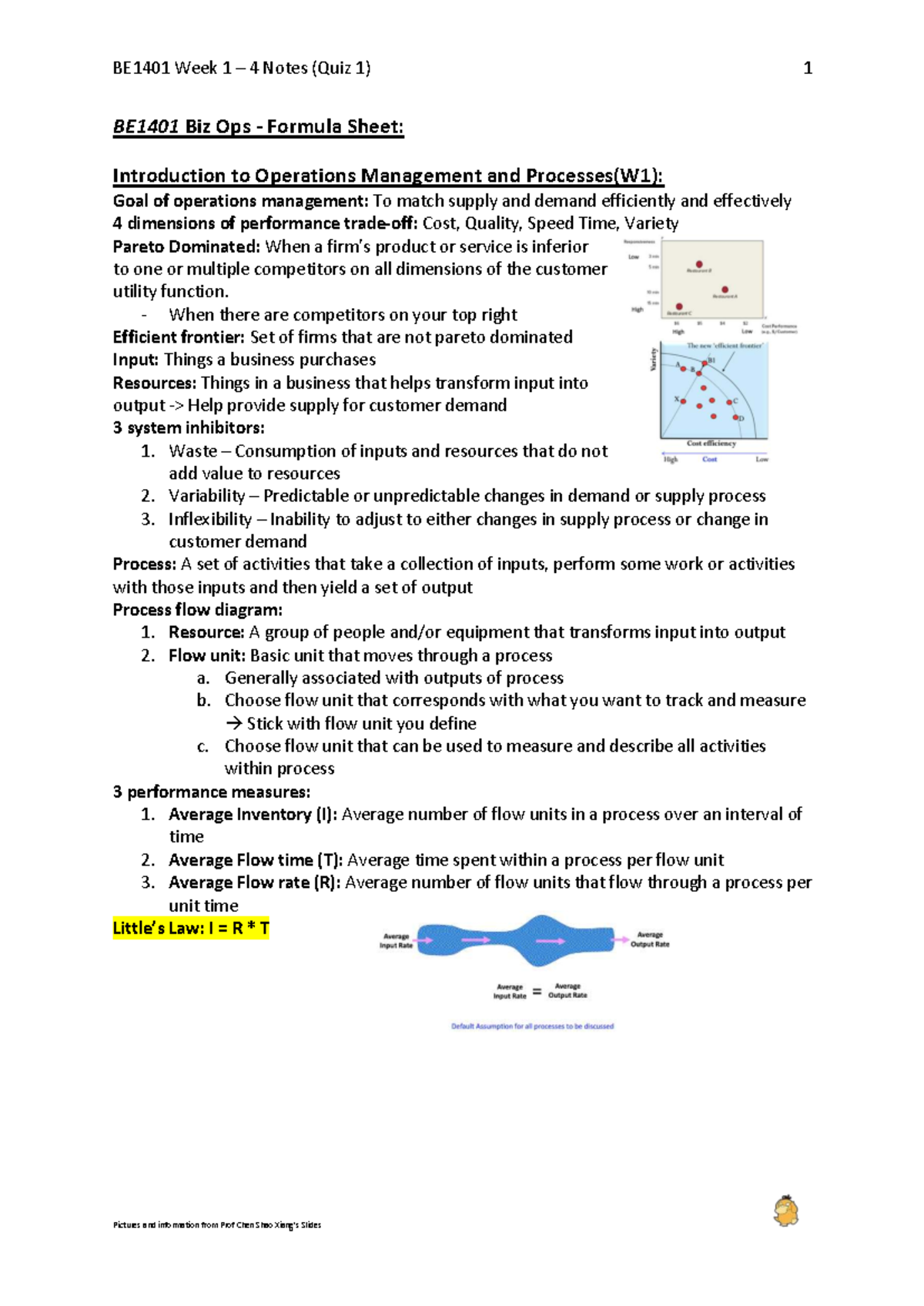 BE1401 Biz Ops W1-W4 Quiz 1 Study Notes on Operations Management - Studocu