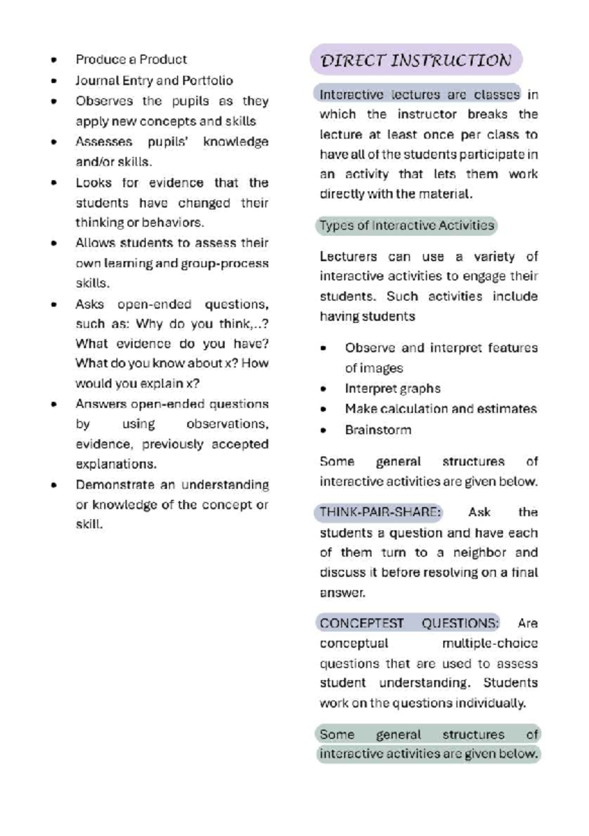EDU 101: Interactive Lectures & Direct Instruction Strategies Journal ...