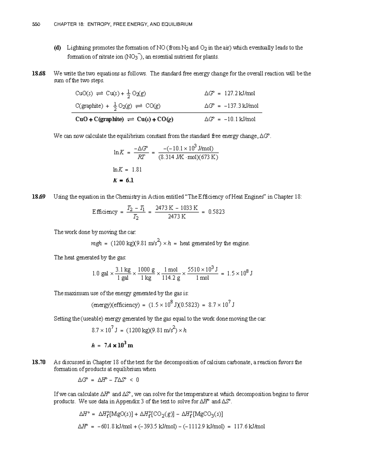 550 CHAPTER 18: ENTROPY, FREE ENERGY, AND EQUILIBRIUM SOLUTIONS - Studocu