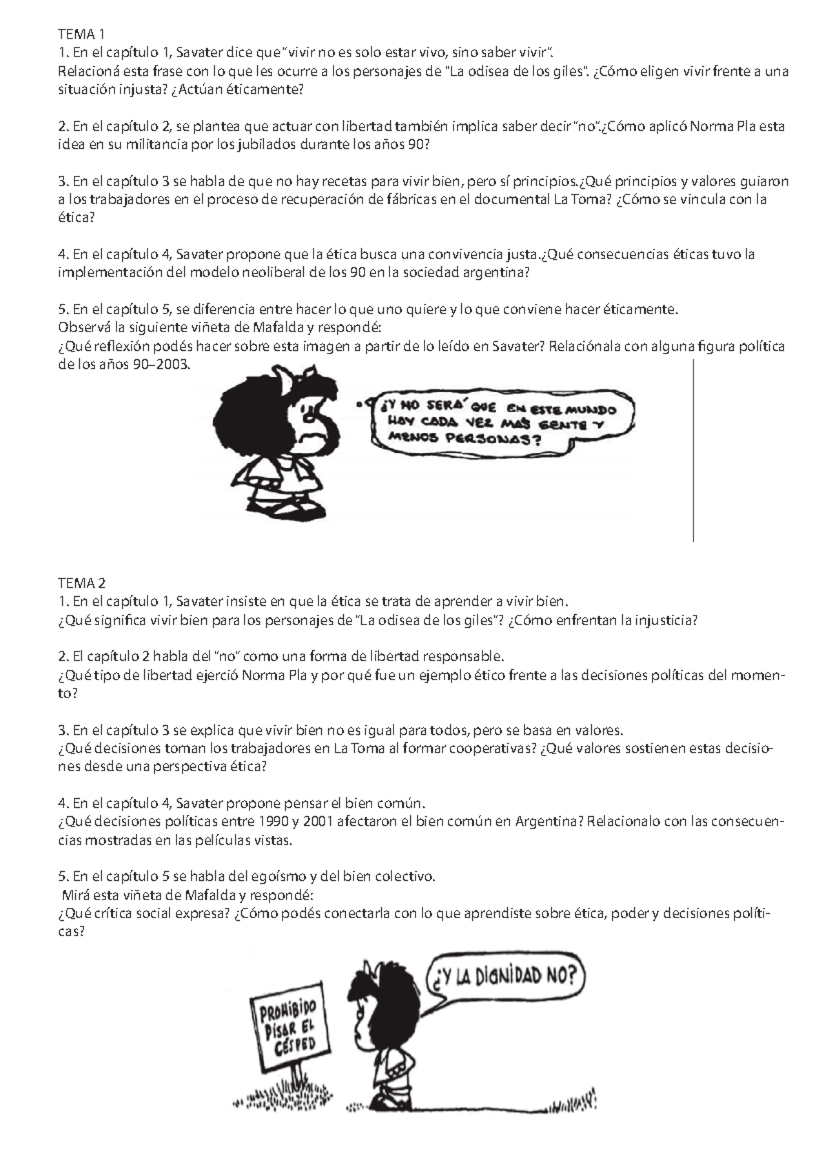 Examen de Ética y Ciudadanía: Análisis de Savater y La Toma - Studocu