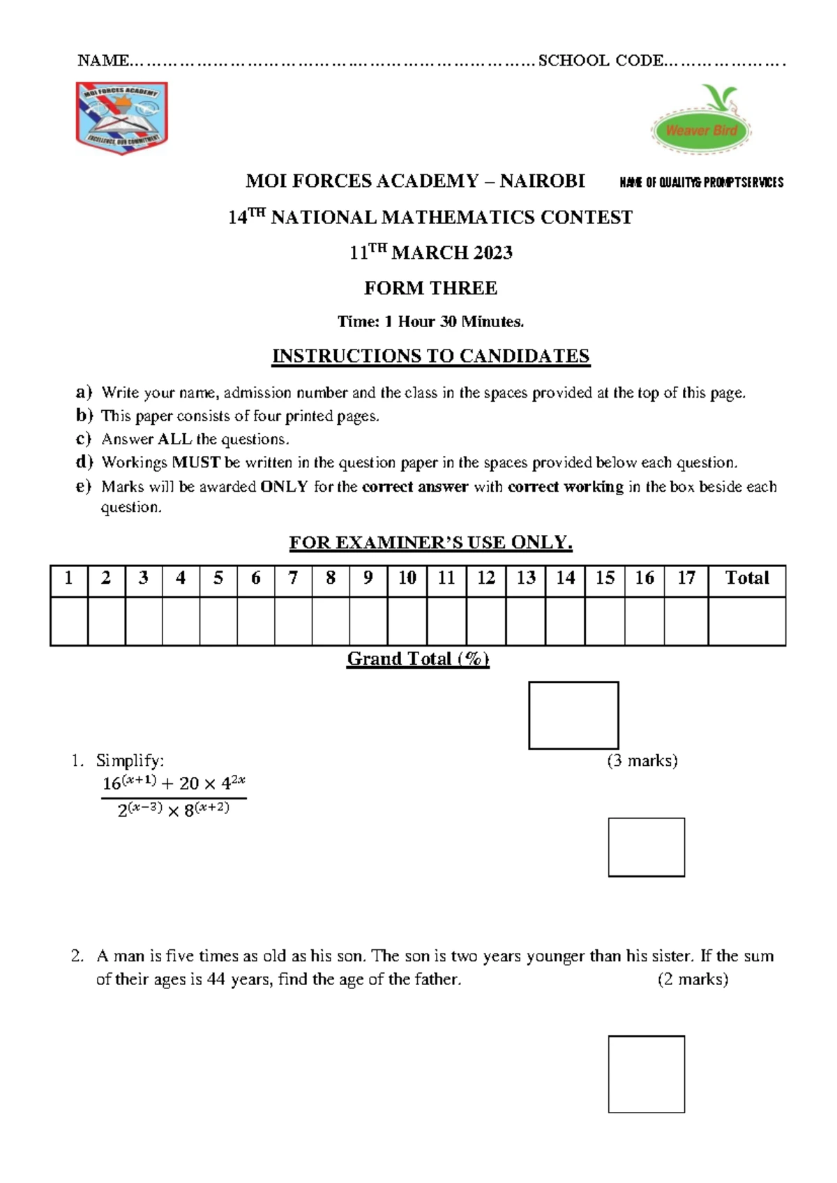 Form 1 Mathematics End Term Exam Revision Material (K.C.S.E.) - Studocu